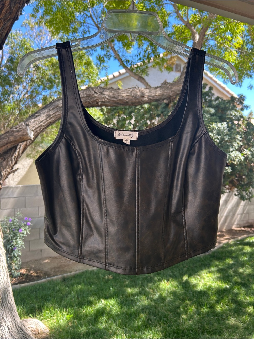 Bershka Black Faux Leather Cropped Tank
